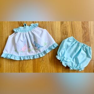 Vintage 80s SAMARA Baby Girl's Ruffled Sunsuit *3-6 Months* Embroidered Pinafore